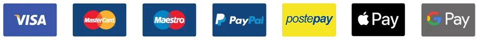 Pagamenti con Visa, Mastercard, Maestro, PayPal, Postepay, Apple Pay e Google Pay